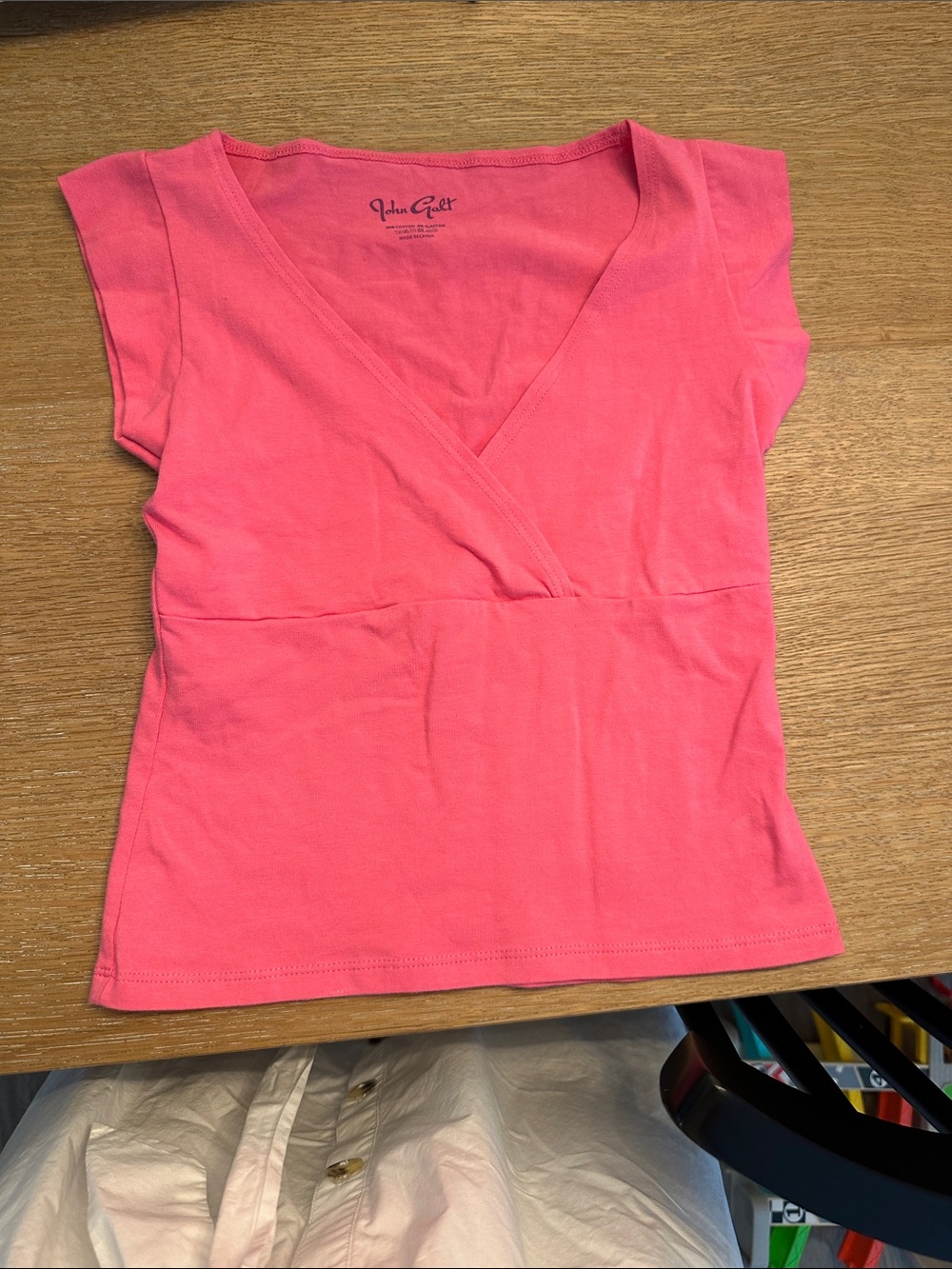 Brandy Melville Coral Pink Short Sleeve V-Neck Wrap Top